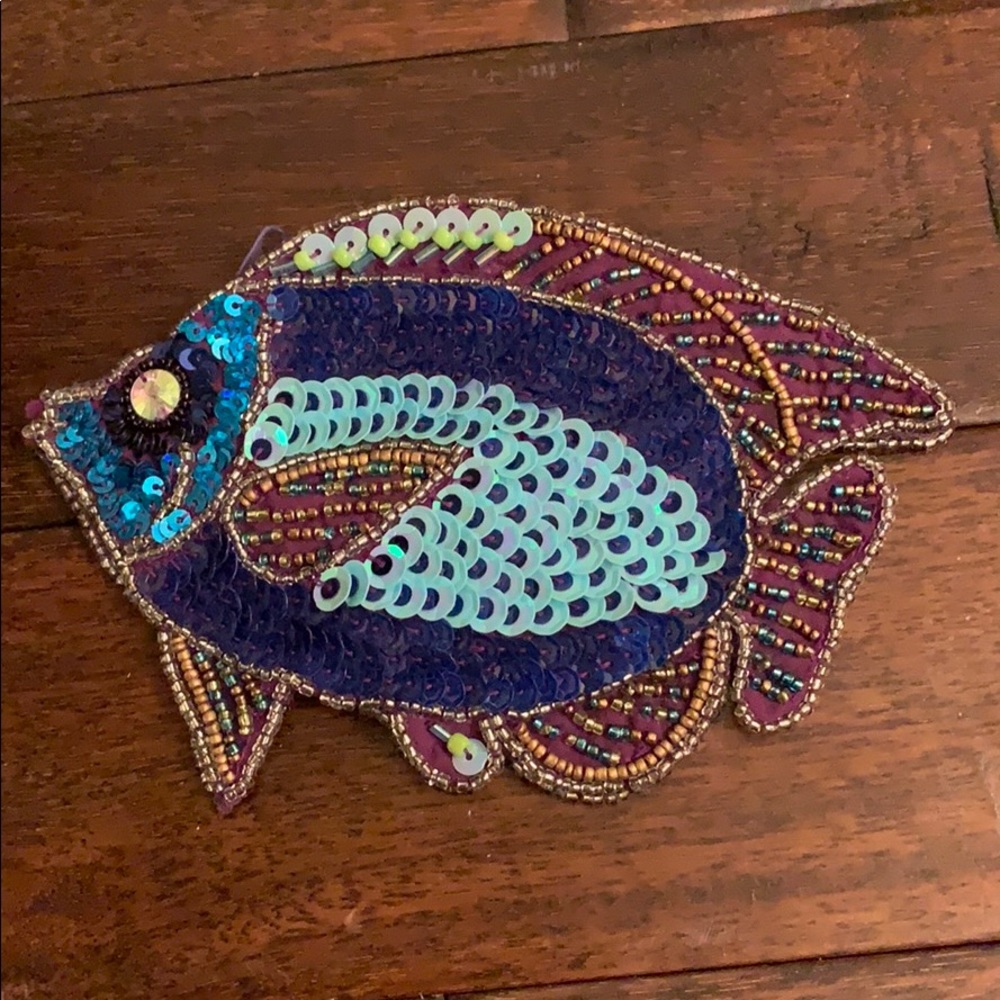 Two’s Company Sequin & Bead Fish Zipper Coin Purse